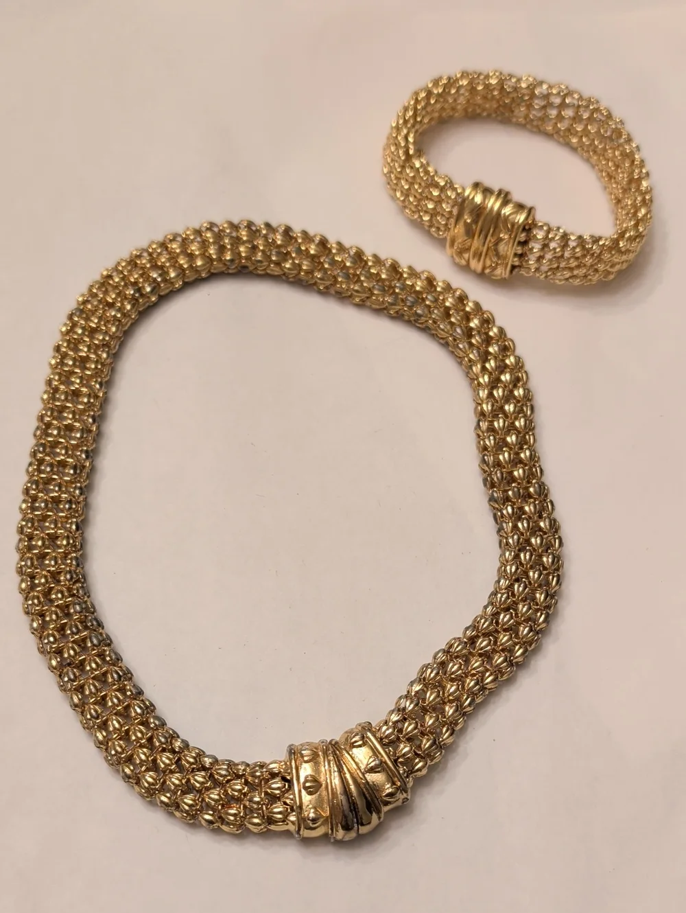 Gold Woven Chain Necklace and Bracelet Set (Discoloration)